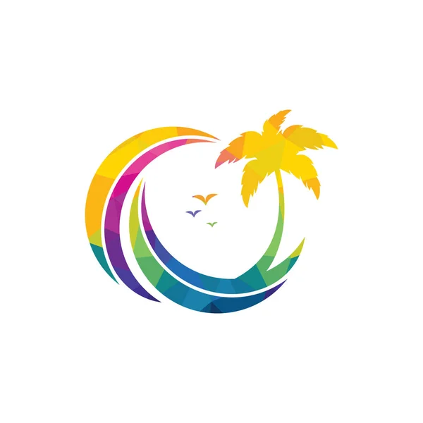 Plaj Palmiye Ağacı Vektör Logosu Seyahat Turizm Tabelası — Stok Vektör