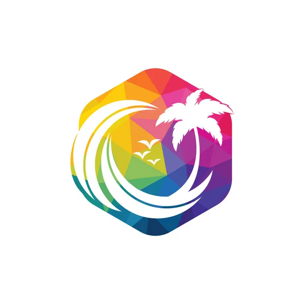 Logo Vectorial Playa Palmera Signo Viaje Turismo — Vector de stock