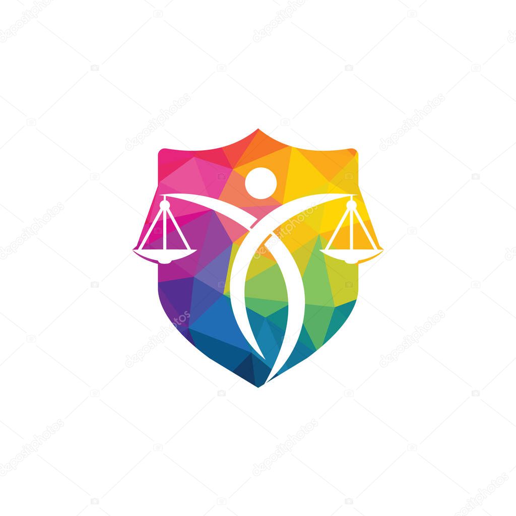 Man Holding Scales of Justice Logo. Law and Attorney Logo Design.