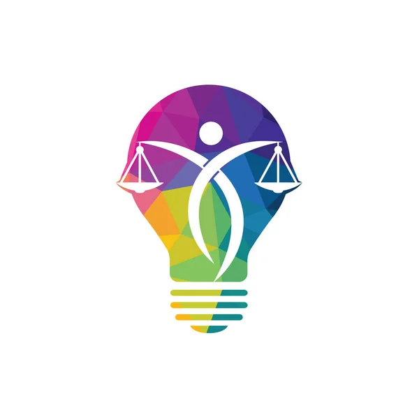 灯泡和人类的正义尺度 法律服务标志 公证人 律师图标或符号 — 图库矢量图片