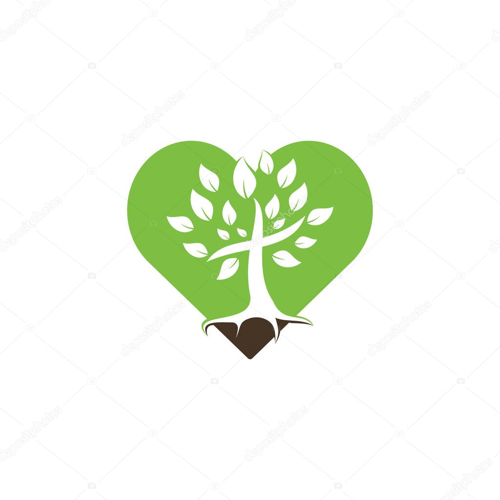 Abstract heart and tree religious cross symbol icon vector design.