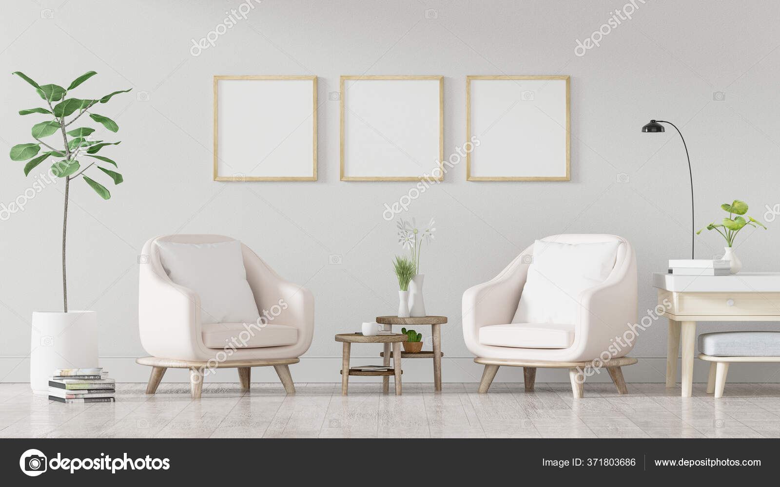 Download Mockup Cartaz Quadrado Com Tres Quadros Parede Branca Vazia Sala Fotos Imagens De C Mavas Bd 371803686