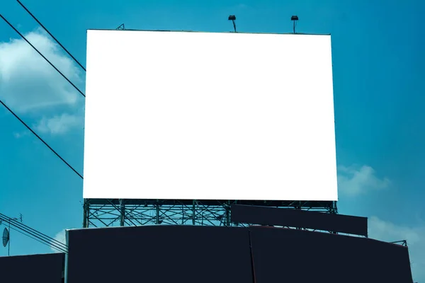 Billboard Blank Blue Sky Copy Space White Screen — Stock Photo, Image