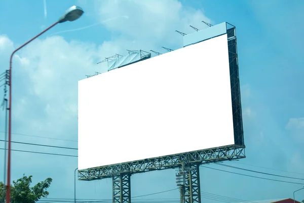 Billboard Blank Blue Sky Copy Space White Screen — Stock Photo, Image