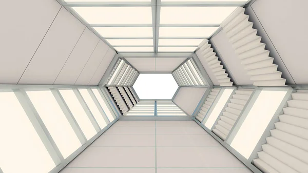 Återgivning Abstrakt Bakgrund Hexagon Tunnel Och Grind Box Monoton Bakgrund — Stockfoto