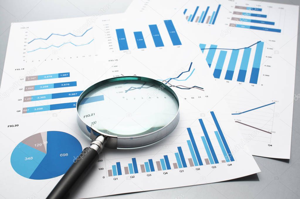 Reviewing business reports. Graphs and charts.