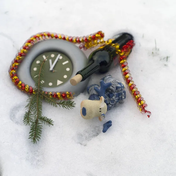 Clock, bottle and reindeer