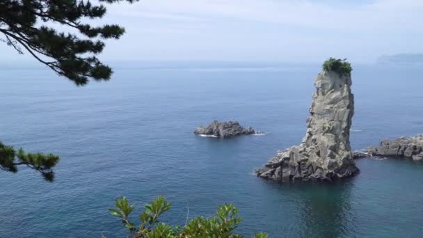 Oedolgae ροκ και στο λόφο της θύελλας στο νησί Jeju — Αρχείο Βίντεο