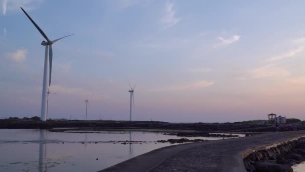 Seascape Sinchang väderkvarn kust — Stockvideo