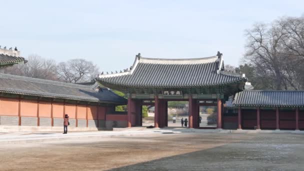 Sukjangmun Gate a turistů v Changdeokgung — Stock video