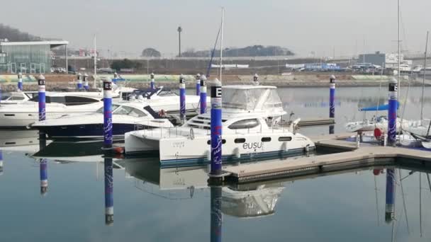 Ara Marina Yachts dock in Gyeongin Ara canal — Stock Video