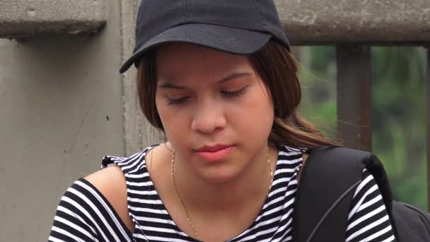 Sad Lonely Depressed Female Teen Student — Stock Video