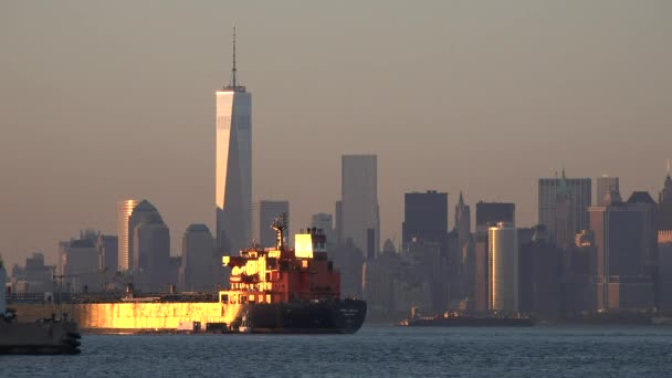 Vrachtschip New York City — Stockvideo