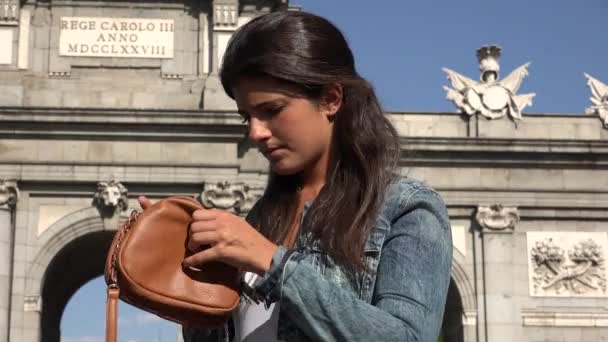 Young Woman Searching Purse — Stock Video