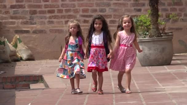 Children Walking Young Girls — Stock Video