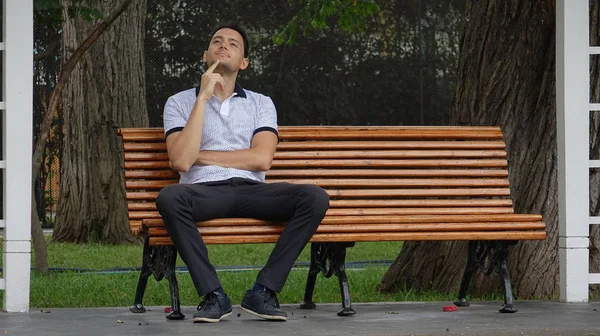 Man Sitting Alone Park Daydreaming — Stock Photo, Image