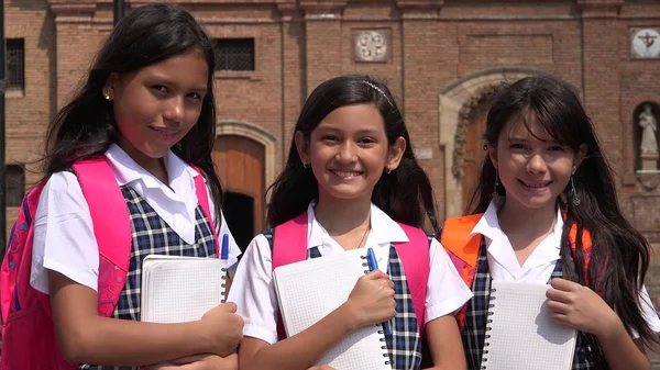 Hispanic Pretty Girl Students Wearing School Uniforms — Stock Photo, Image