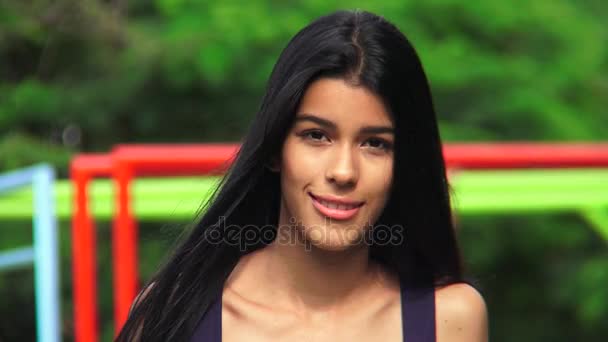 Pretty Hispanic Teen At Playground — Stock Video