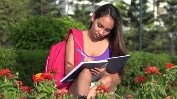 Vrouwelijke tiener Student schrijven In Notebook — Stockvideo