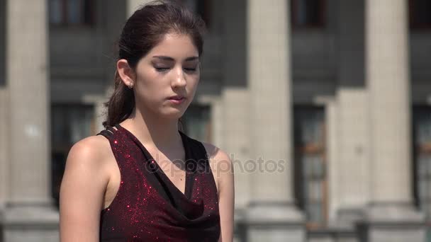 Serious Unhappy Woman At Courthouse — Stock Video