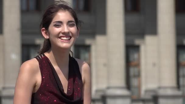 Happiness And Sadness Woman At Courthouse Or Library — Stock Video