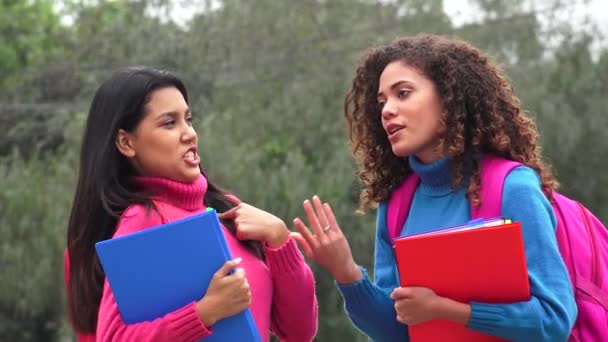 Kvinnliga studenter skryta och fåfänga — Stockvideo