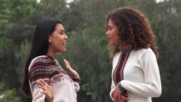 Nastoletnia kobieta gratuluje przyjaciela — Wideo stockowe