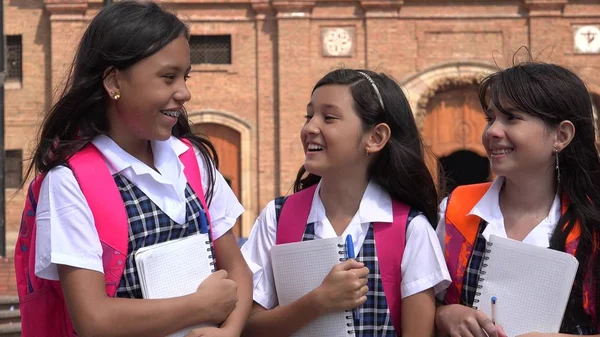 Jovens alunas segurando cadernos vestindo uniformes escolares — Fotografia de Stock