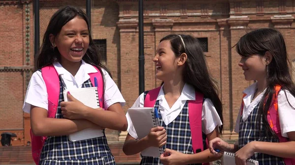 Minority Female Students Laughing Wearing School Uniforms — Stock Photo, Image