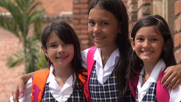 Young Colombian Girl Students Smiling Wearing School Uniforms — Stock Photo, Image