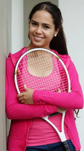 Chica feliz jugador de tenis — Foto de Stock
