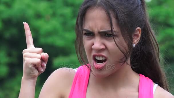 Angry Female Teen Point — стоковое видео
