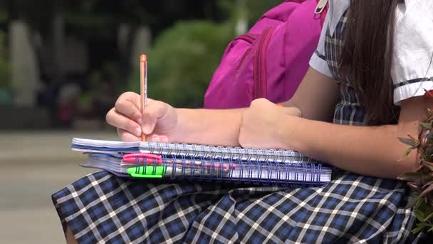 Mujer niña estudiante escritura — Vídeo de stock