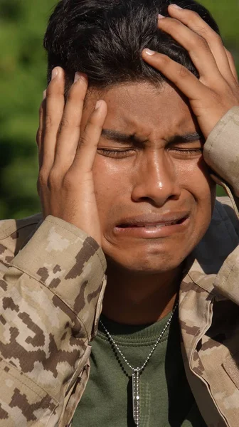 Anxious Good Looking Male Soldier — Stock Photo, Image