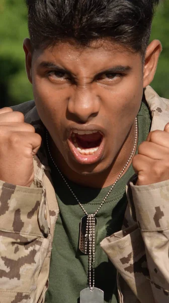 Minority Male Soldier And Anger — Stock Photo, Image