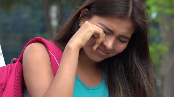 Crying Female Hispanic Teen Student — Stock Video