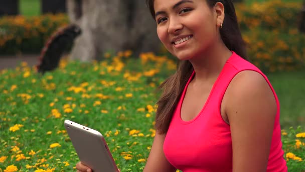 Happy Female Teen With Tablet — Stock Video