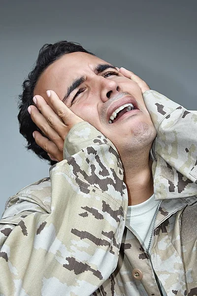 Tearful Male Soldier — Stock Photo, Image