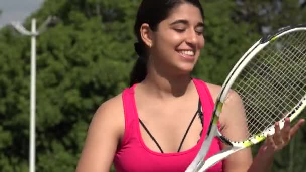 Happy Athletic Female Teenage Tennis Player — Stock Video