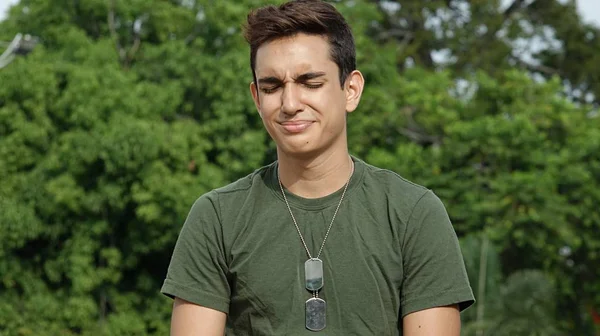 Unhappy Young Male Soldier — Stock Photo, Image