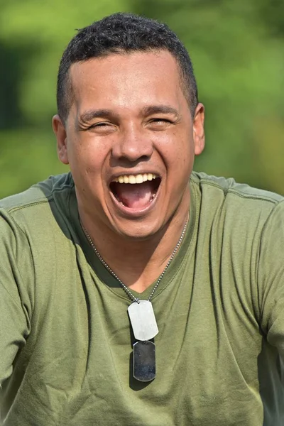 Excited Young Male Soldier — Stock Photo, Image