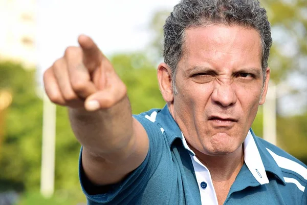 Middle Aged Colombian Person Pointing — Stock Photo, Image