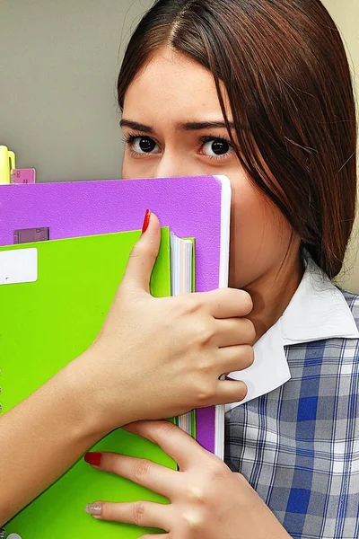 Young Colombian Female Student Afraid — Stock Photo, Image