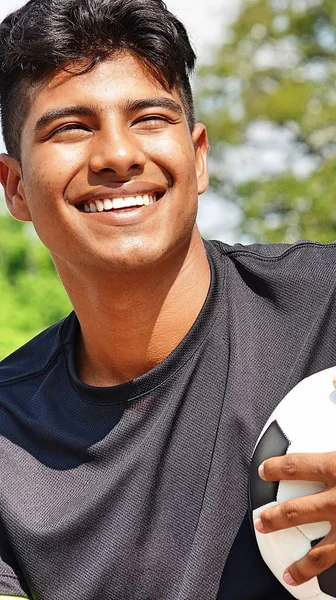 Sporty Male Soccer Player Smiling — Stock Photo, Image