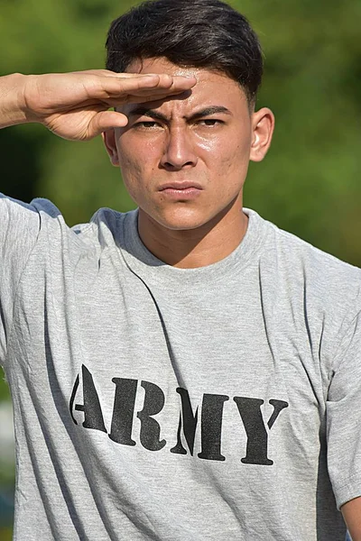 Adult Male Army Soldier Saluting