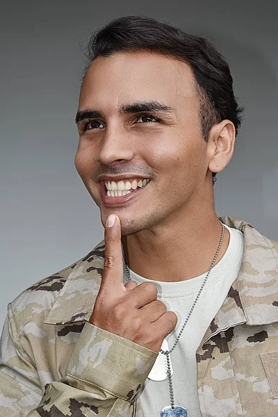 Young Colombian Male Soldier Making A Decision — Stock Photo, Image