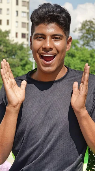 Ein Gutaussehender Junge Spricht — Stockfoto