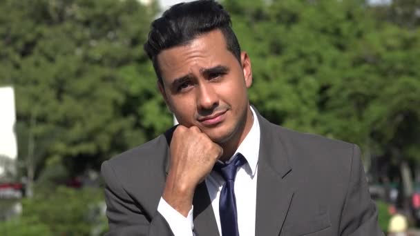 Triste hombre de negocios hispano deprimido — Vídeos de Stock