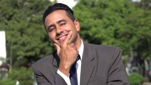 Contemplative Hispanic Business Man Thinking — Stock Video
