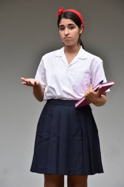 Not Defteri ile üniforma kararsız kız öğrenci